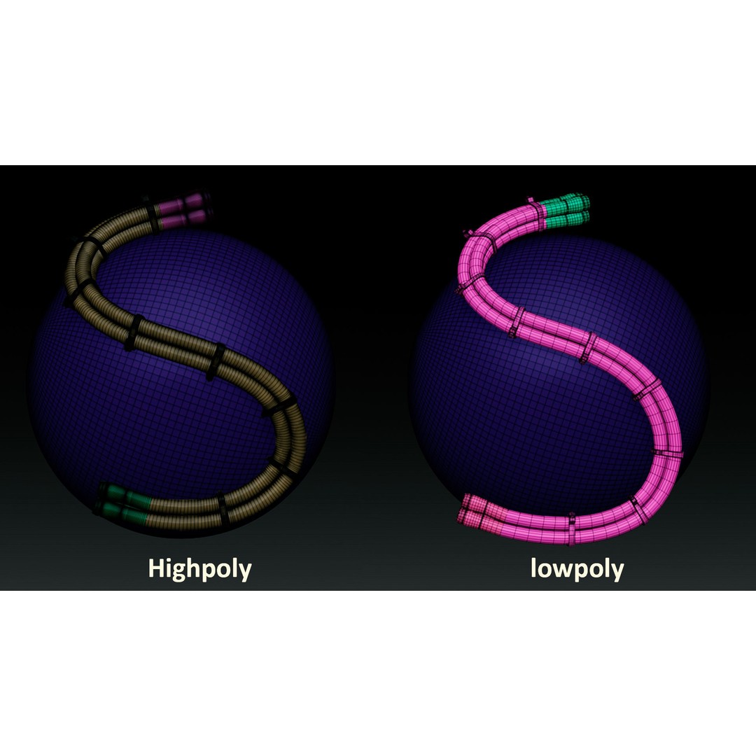 Cables and Hoses 3D Model – Low Poly IMM Brushes for ZBrush, OBJ, Blender - View 7