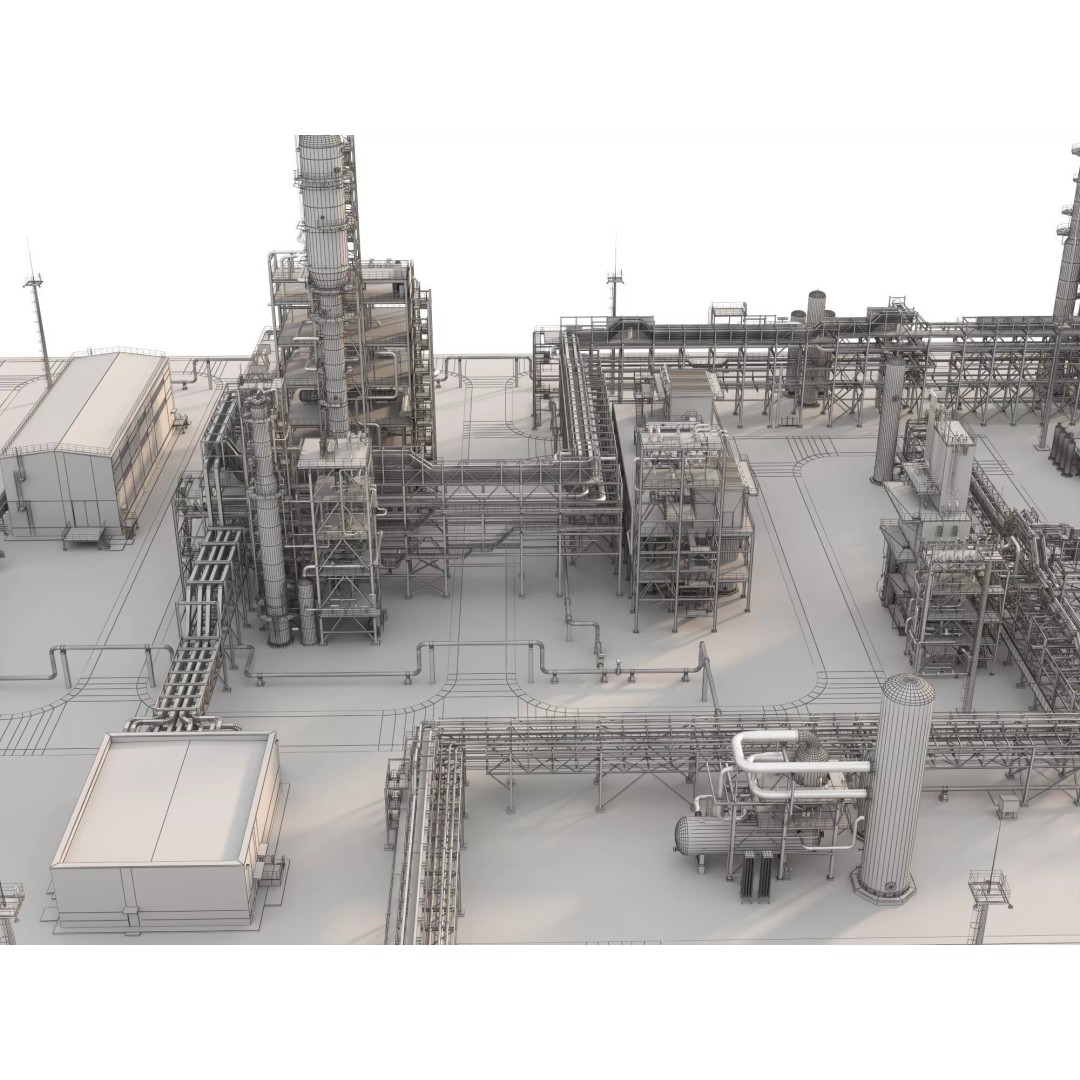 Chemical Refinery Plant 3D Model – PBR Industrial Asset, FBX, OBJ