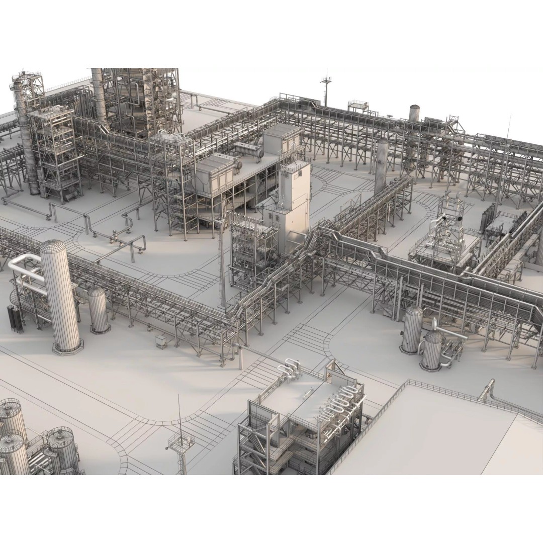 Chemical Refinery Plant 3D Model – PBR Industrial Asset, FBX, OBJ - View 12