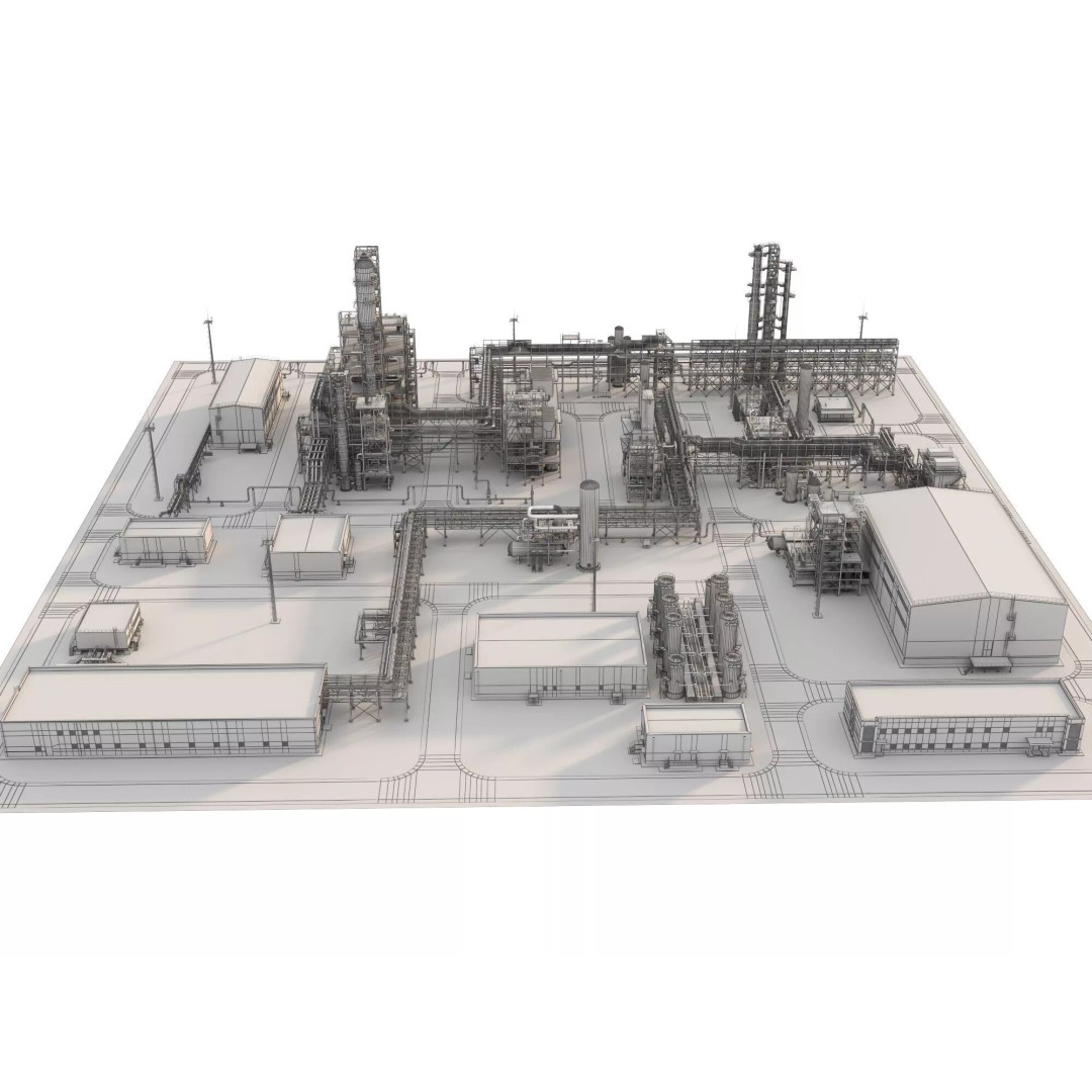 Chemical Refinery Plant 3D Model – PBR Industrial Asset, FBX, OBJ - View 14