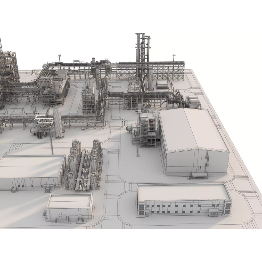 Chemical Refinery Plant 3D Model – PBR Industrial Asset, FBX, OBJ - View 17