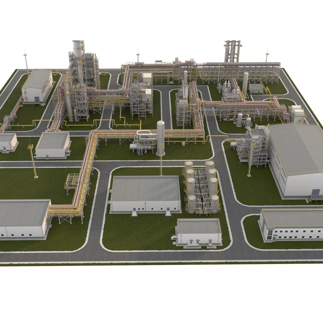 Chemical Refinery Plant 3D Model – PBR Industrial Asset, FBX, OBJ - View 3