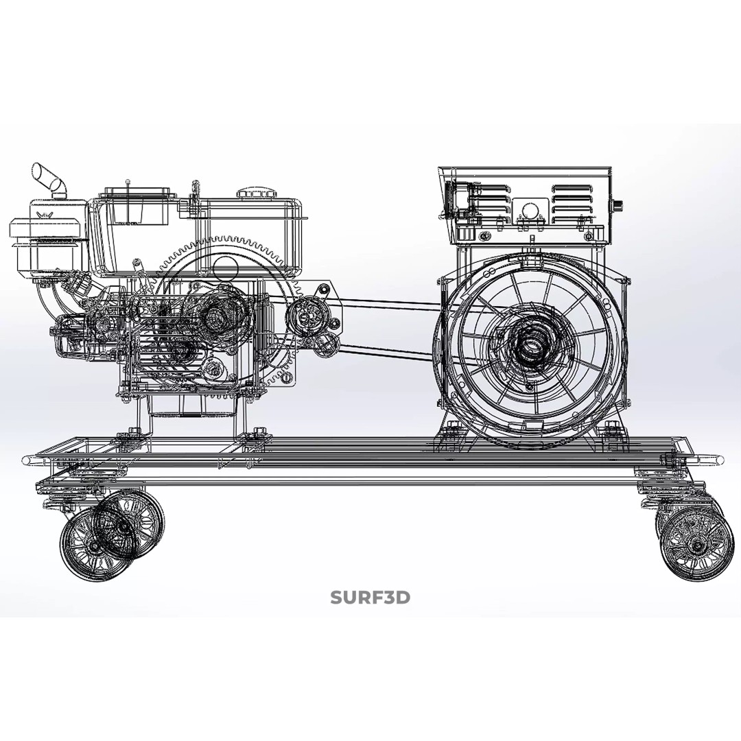 Diesel Power Generator Set 3D Model – Mobile Genset with Swivel Casters, FBX
