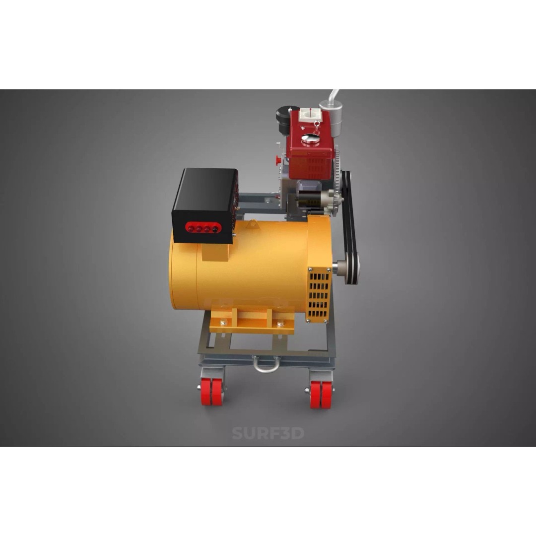 Diesel Power Generator Set 3D Model – Mobile Genset with Swivel Casters, FBX - View 10