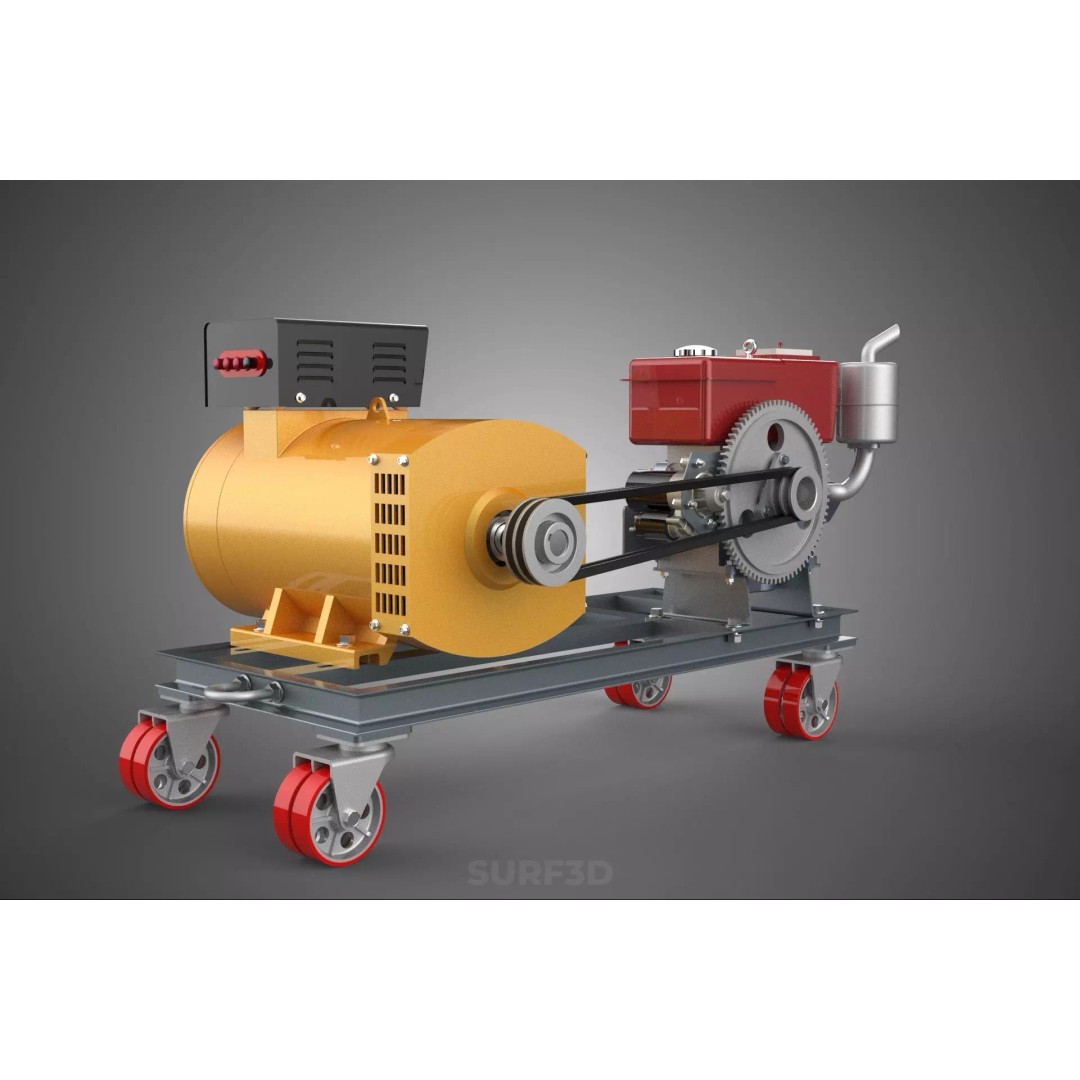 Diesel Power Generator Set 3D Model – Mobile Genset with Swivel Casters, FBX - View 11