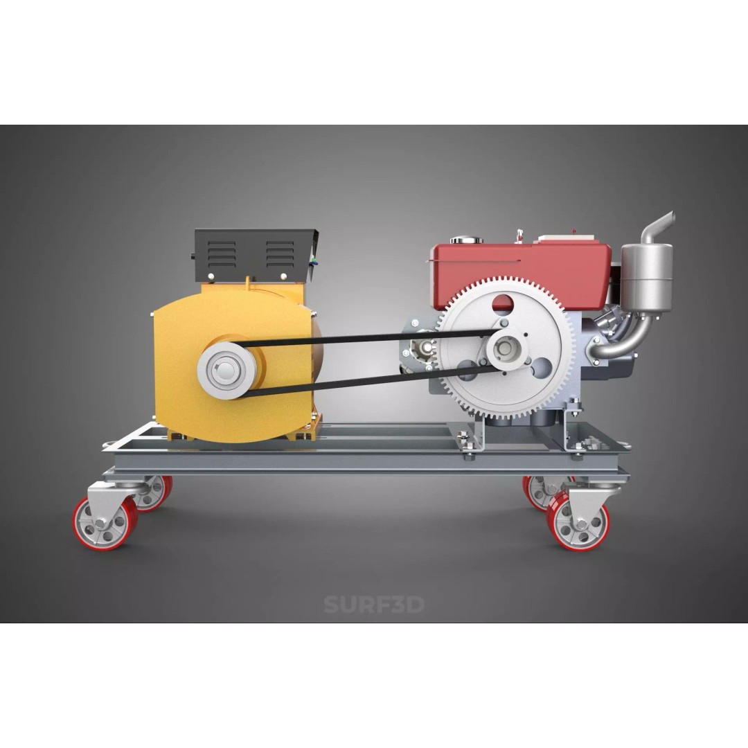 Diesel Power Generator Set 3D Model – Mobile Genset with Swivel Casters, FBX - View 12