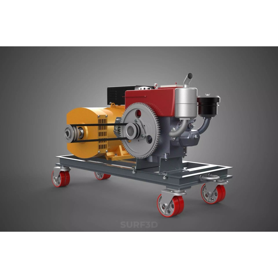 Diesel Power Generator Set 3D Model – Mobile Genset with Swivel Casters, FBX - View 13