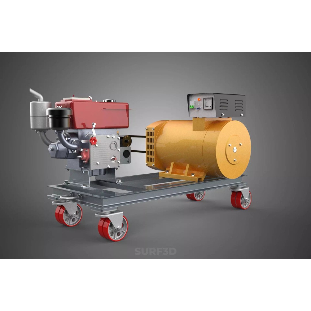 Diesel Power Generator Set 3D Model – Mobile Genset with Swivel Casters, FBX - View 14