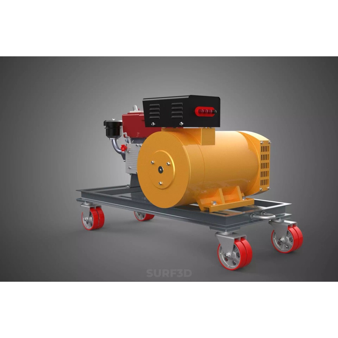 Diesel Power Generator Set 3D Model – Mobile Genset with Swivel Casters, FBX - View 15