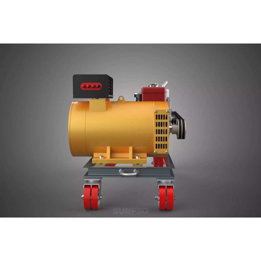 Diesel Power Generator Set 3D Model – Mobile Genset with Swivel Casters, FBX - View 16