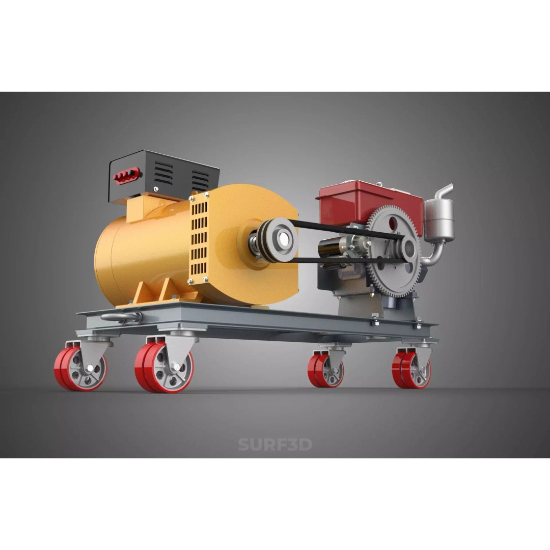 Diesel Power Generator Set 3D Model – Mobile Genset with Swivel Casters, FBX - View 17