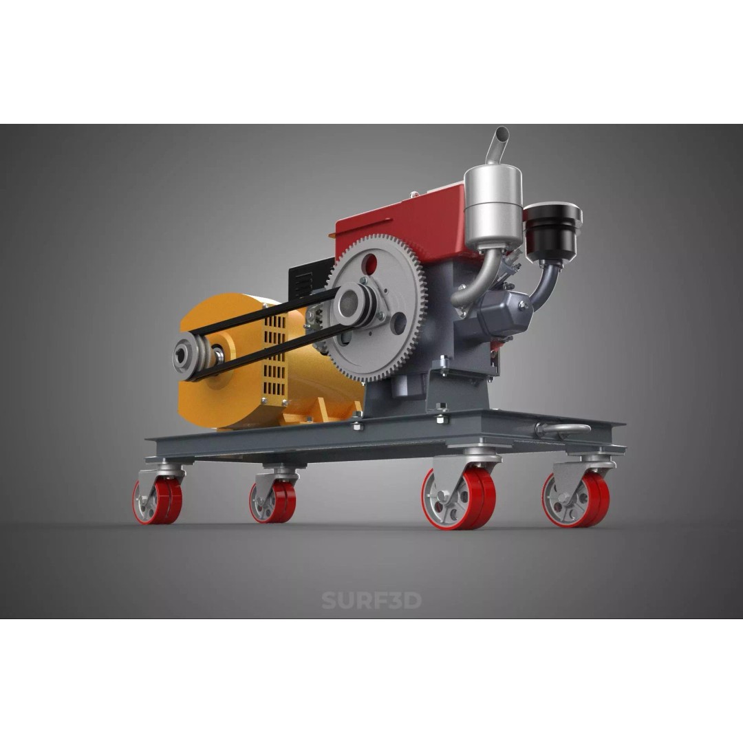 Diesel Power Generator Set 3D Model – Mobile Genset with Swivel Casters, FBX - View 18