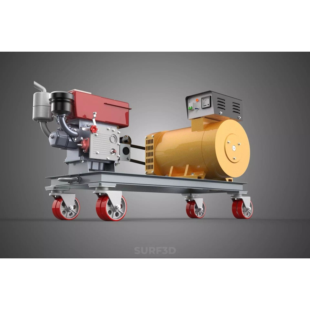 Diesel Power Generator Set 3D Model – Mobile Genset with Swivel Casters, FBX - View 19