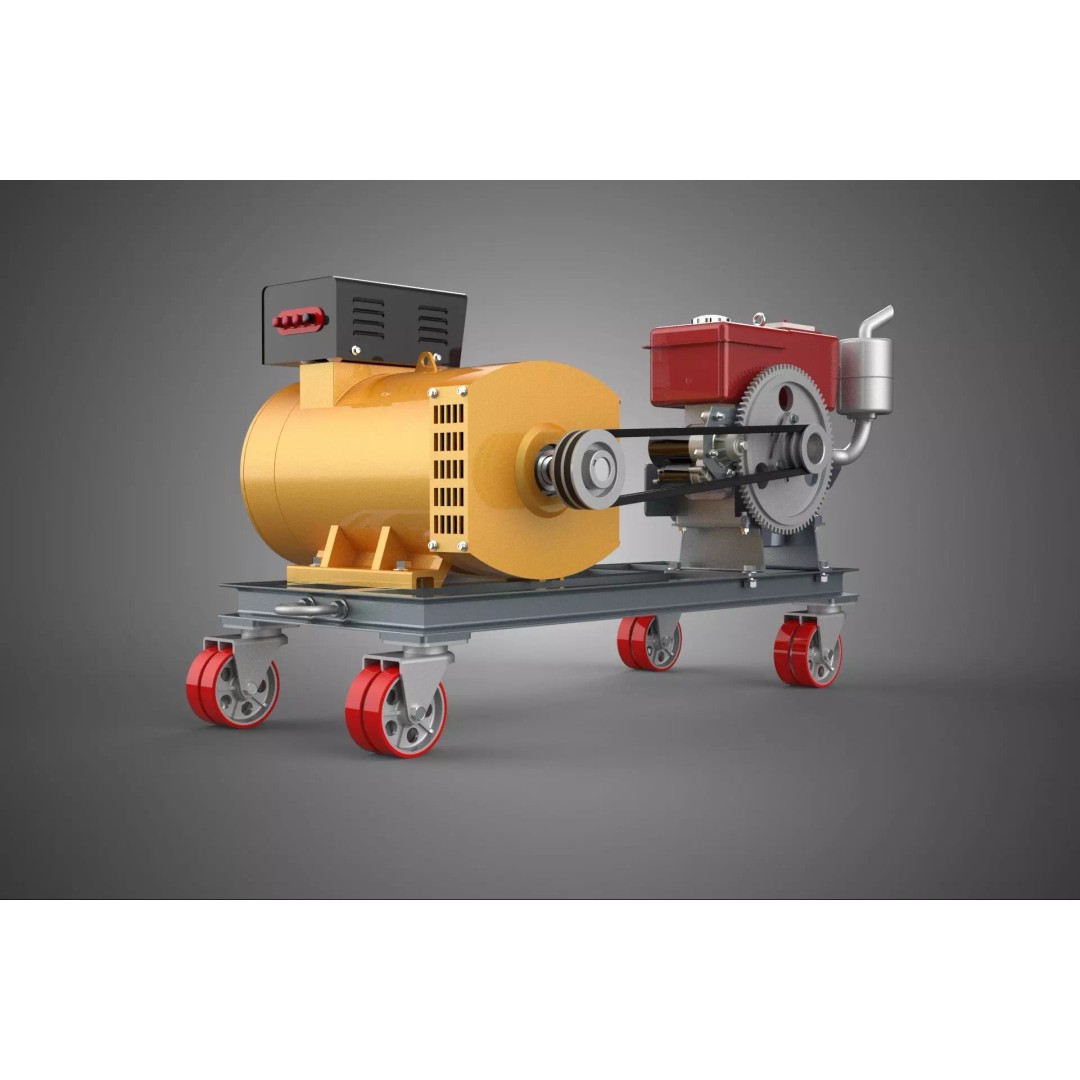 Diesel Power Generator Set 3D Model – Mobile Genset with Swivel Casters, FBX - View 2