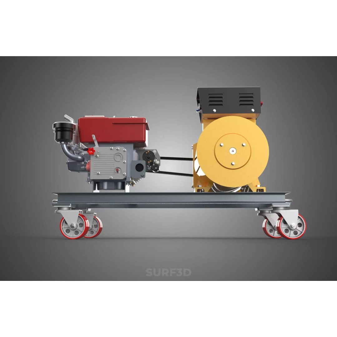 Diesel Power Generator Set 3D Model – Mobile Genset with Swivel Casters, FBX - View 20