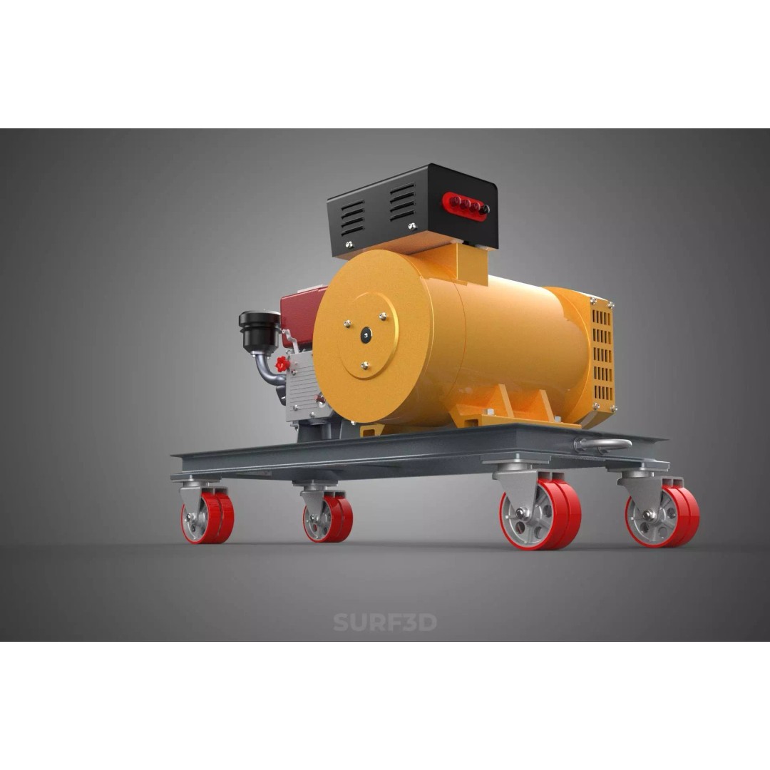 Diesel Power Generator Set 3D Model – Mobile Genset with Swivel Casters, FBX - View 21