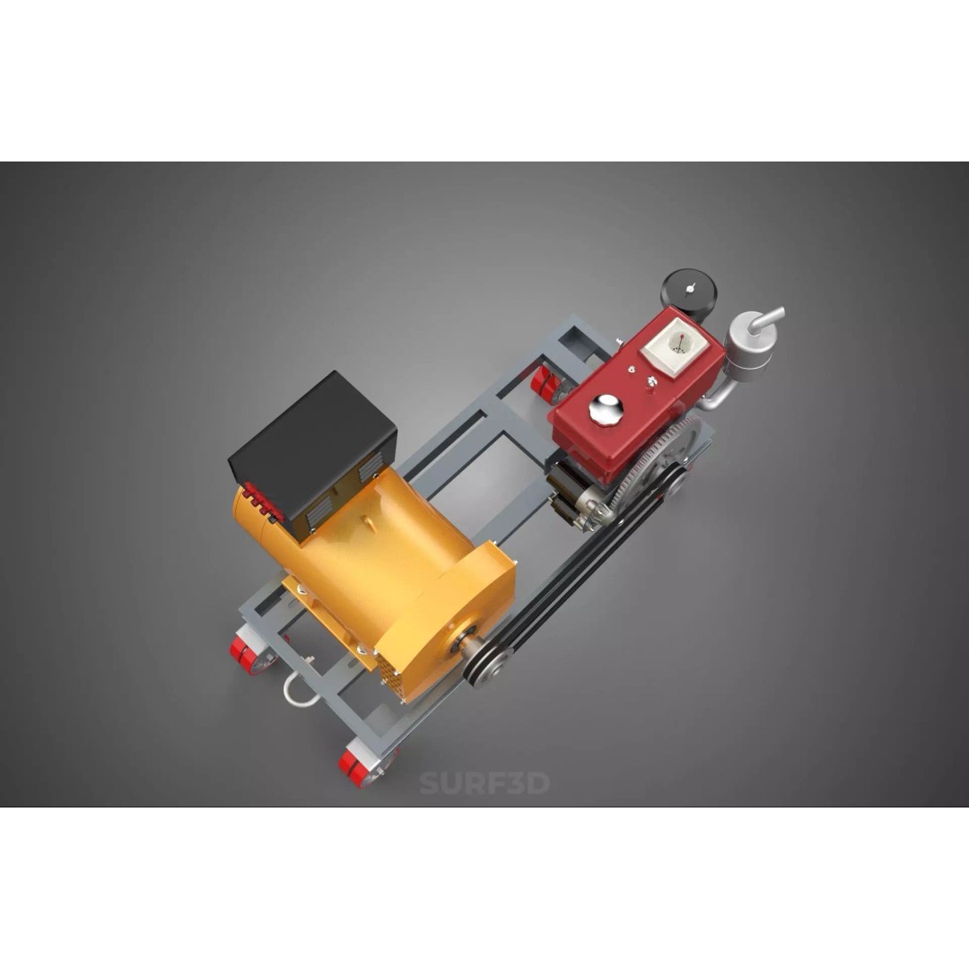 Diesel Power Generator Set 3D Model – Mobile Genset with Swivel Casters, FBX - View 22