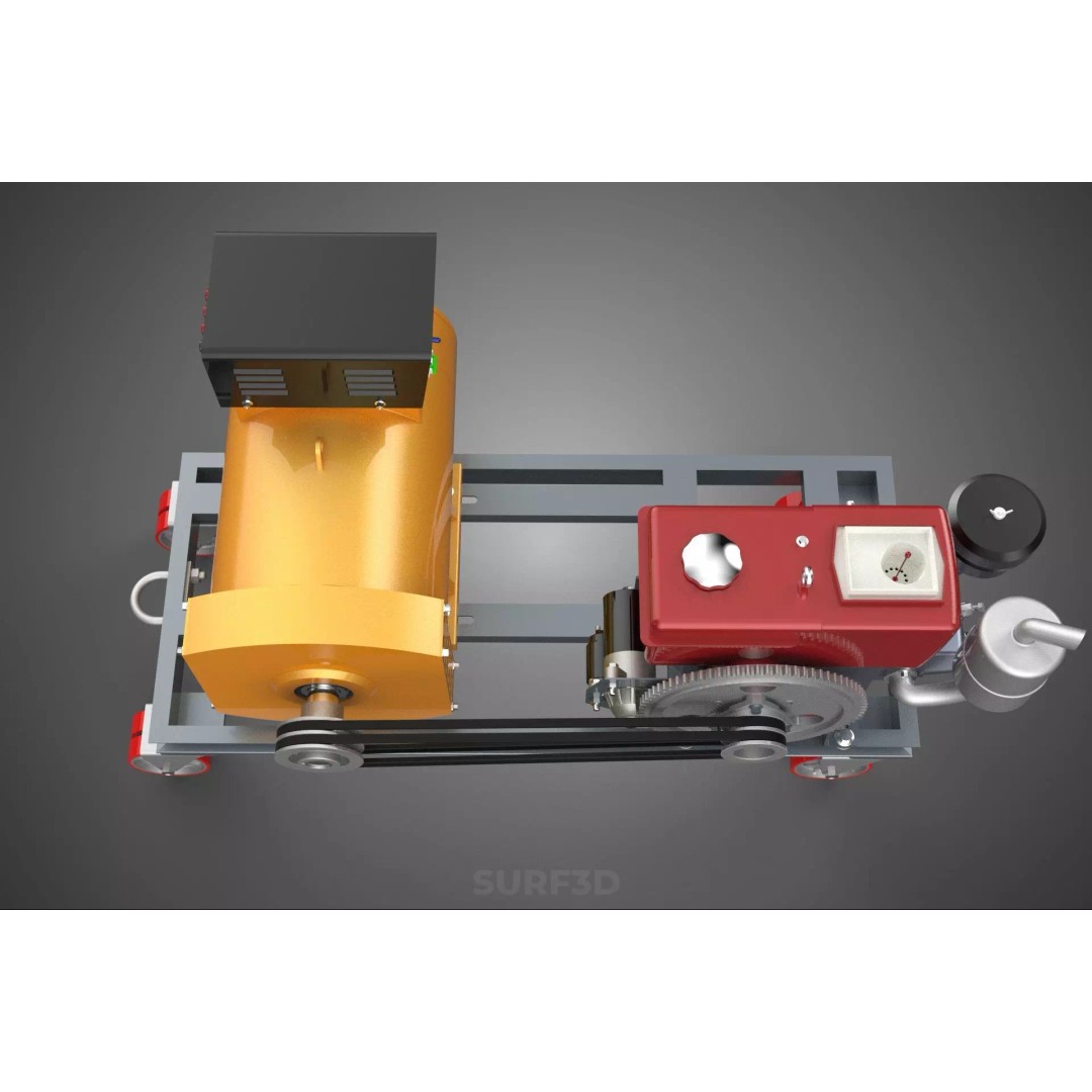 Diesel Power Generator Set 3D Model – Mobile Genset with Swivel Casters, FBX - View 23