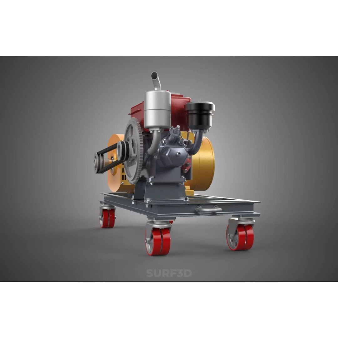 Diesel Power Generator Set 3D Model – Mobile Genset with Swivel Casters, FBX - View 27
