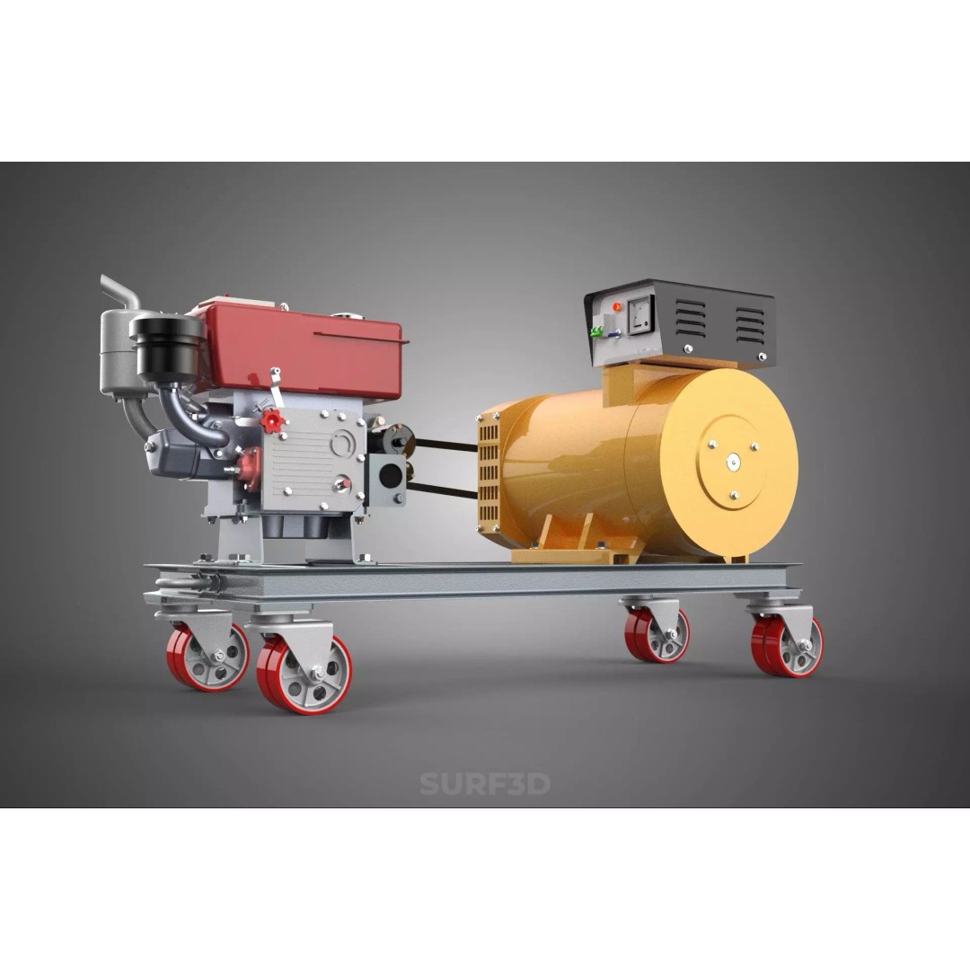 Diesel Power Generator Set 3D Model – Mobile Genset with Swivel Casters, FBX - View 29