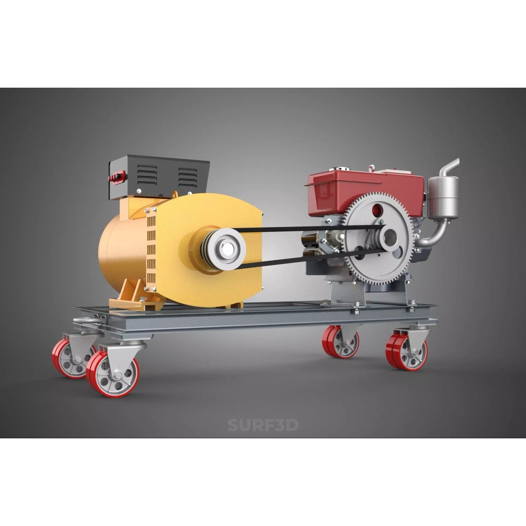 Diesel Power Generator Set 3D Model – Mobile Genset with Swivel Casters, FBX - View 30