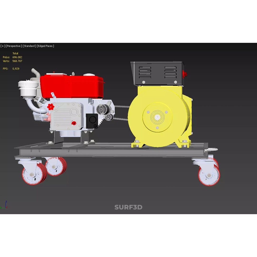 Diesel Power Generator Set 3D Model – Mobile Genset with Swivel Casters, FBX - View 31