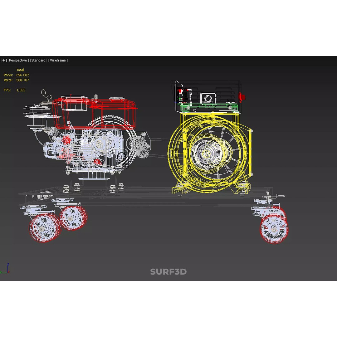 Diesel Power Generator Set 3D Model – Mobile Genset with Swivel Casters, FBX - View 32