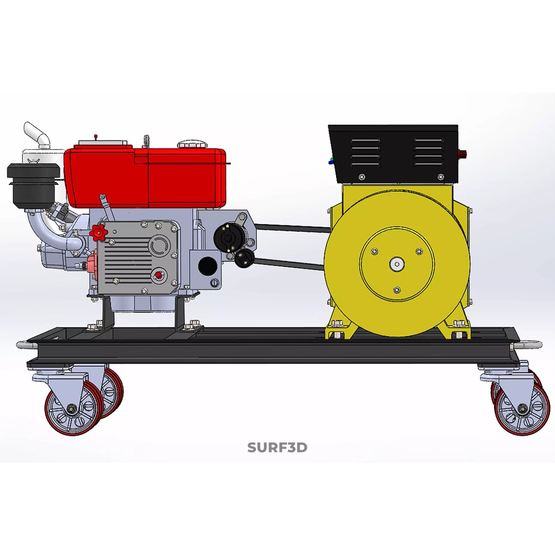 Diesel Power Generator Set 3D Model – Mobile Genset with Swivel Casters, FBX - View 33