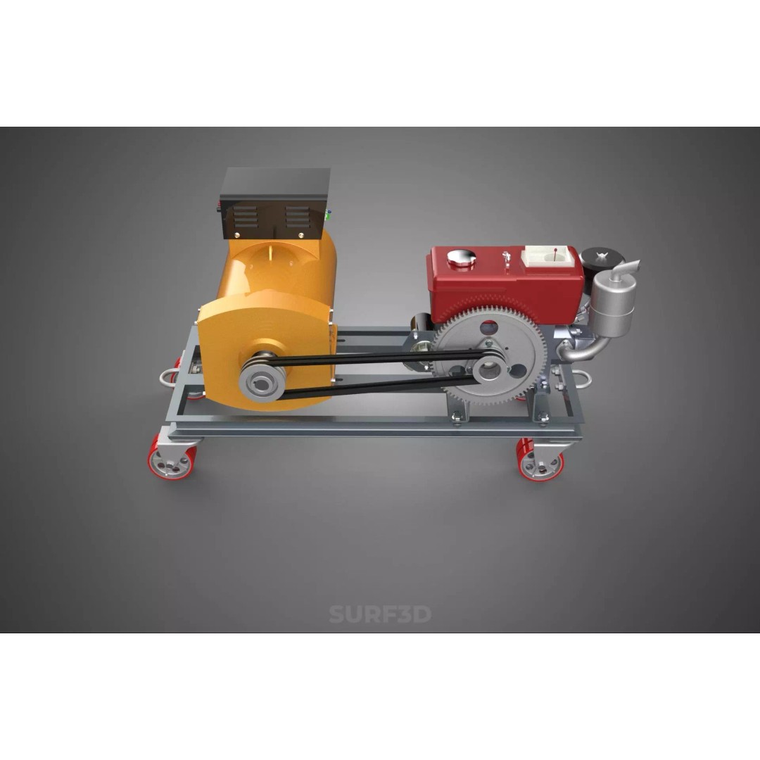 Diesel Power Generator Set 3D Model – Mobile Genset with Swivel Casters, FBX - View 4