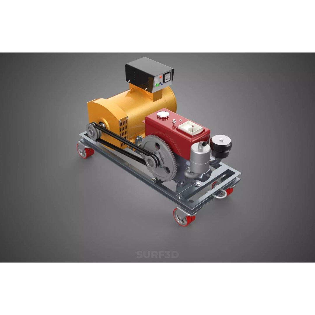 Diesel Power Generator Set 3D Model – Mobile Genset with Swivel Casters, FBX - View 5