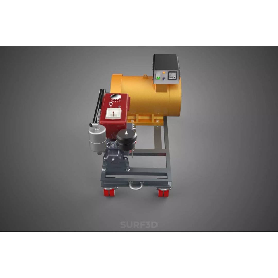 Diesel Power Generator Set 3D Model – Mobile Genset with Swivel Casters, FBX - View 6