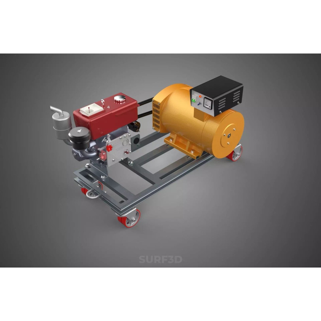 Diesel Power Generator Set 3D Model – Mobile Genset with Swivel Casters, FBX - View 7