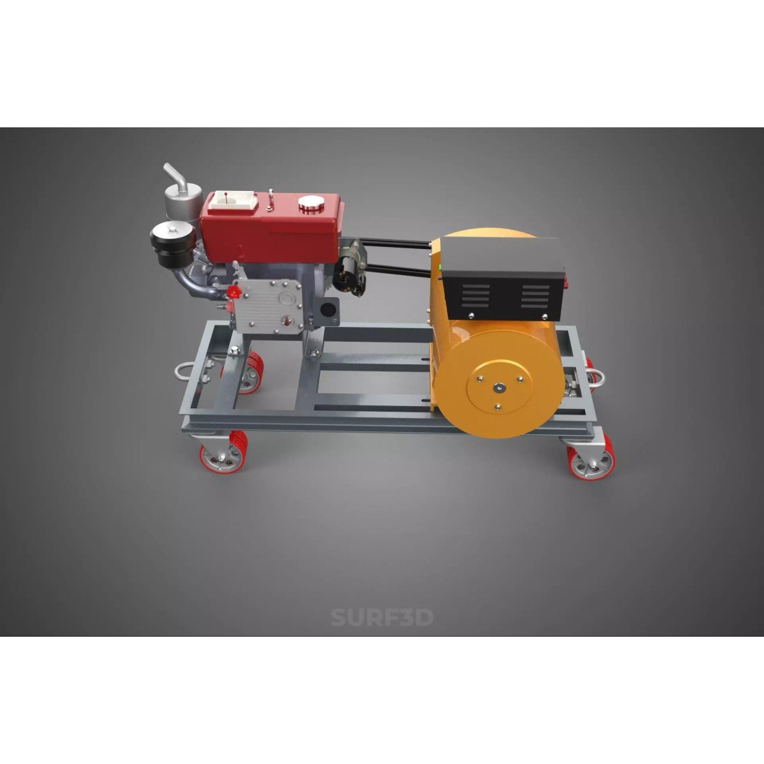 Diesel Power Generator Set 3D Model – Mobile Genset with Swivel Casters, FBX - View 8