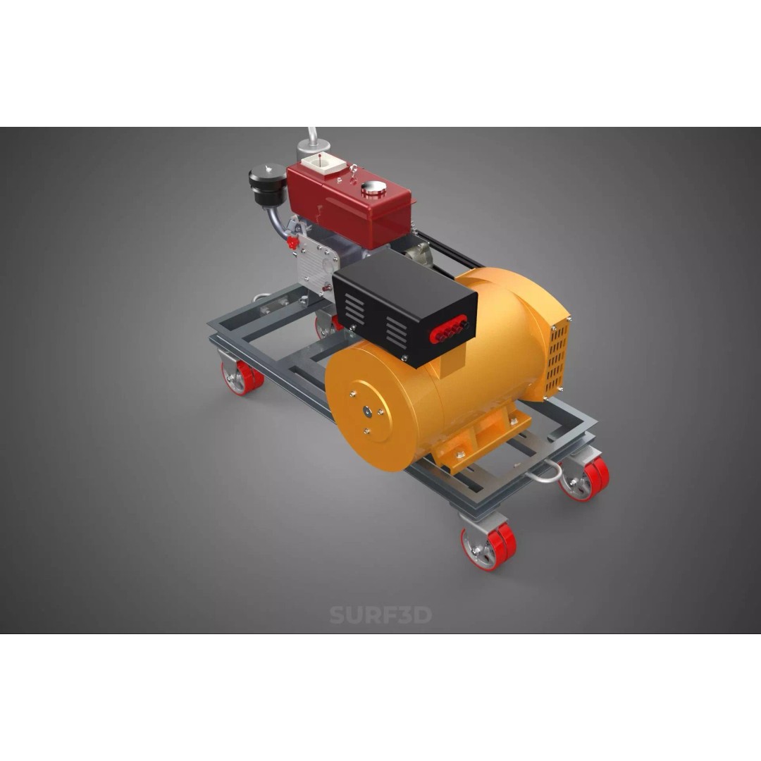 Diesel Power Generator Set 3D Model – Mobile Genset with Swivel Casters, FBX - View 9