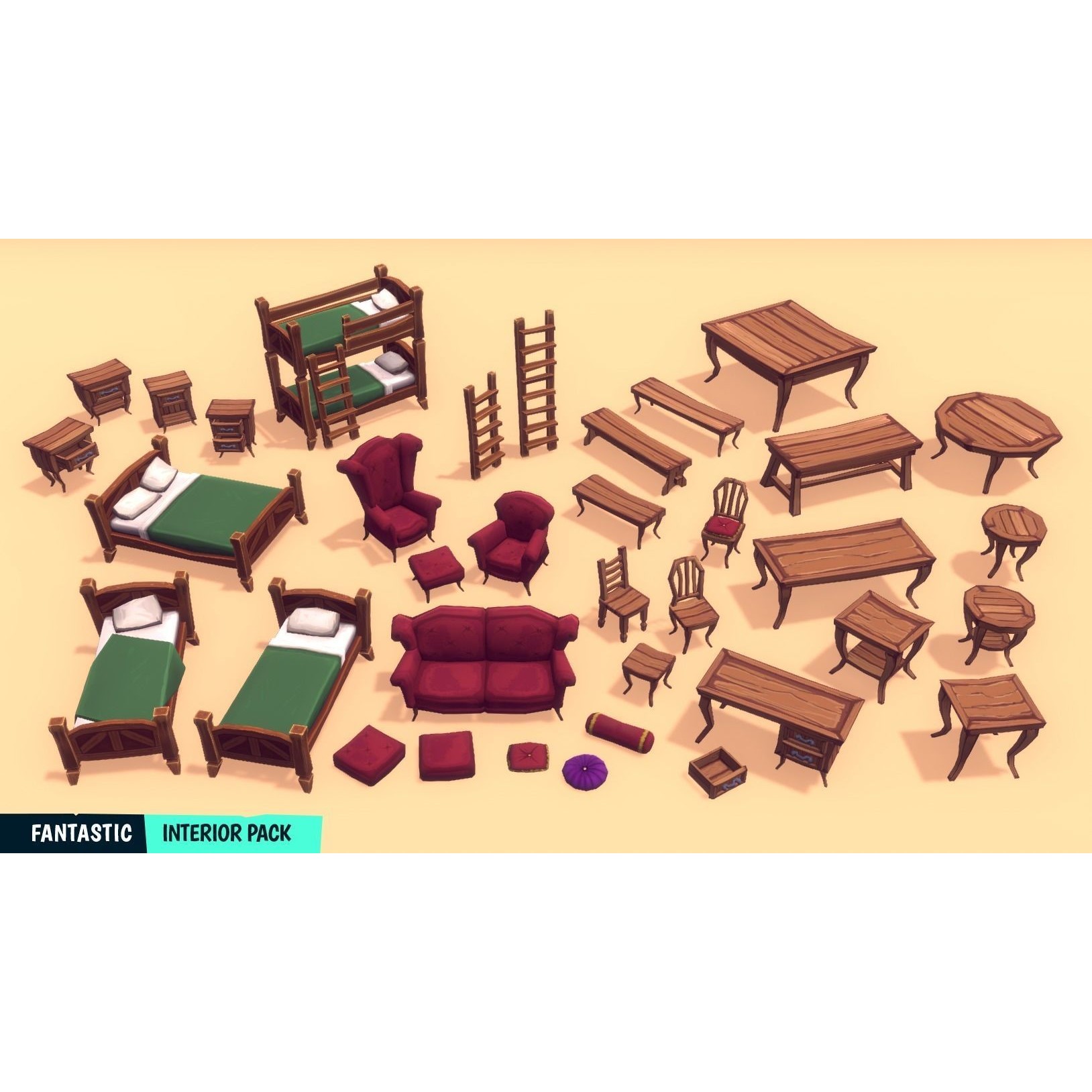 Fantastic Interior Pack - Low-Poly Game-Ready 3D Model - View 25