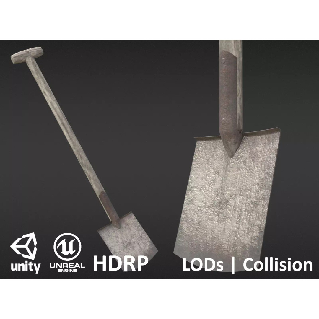 Old Shovel 3D Model – Low Poly Game-Ready Tool for Unity & UE4 - View 2