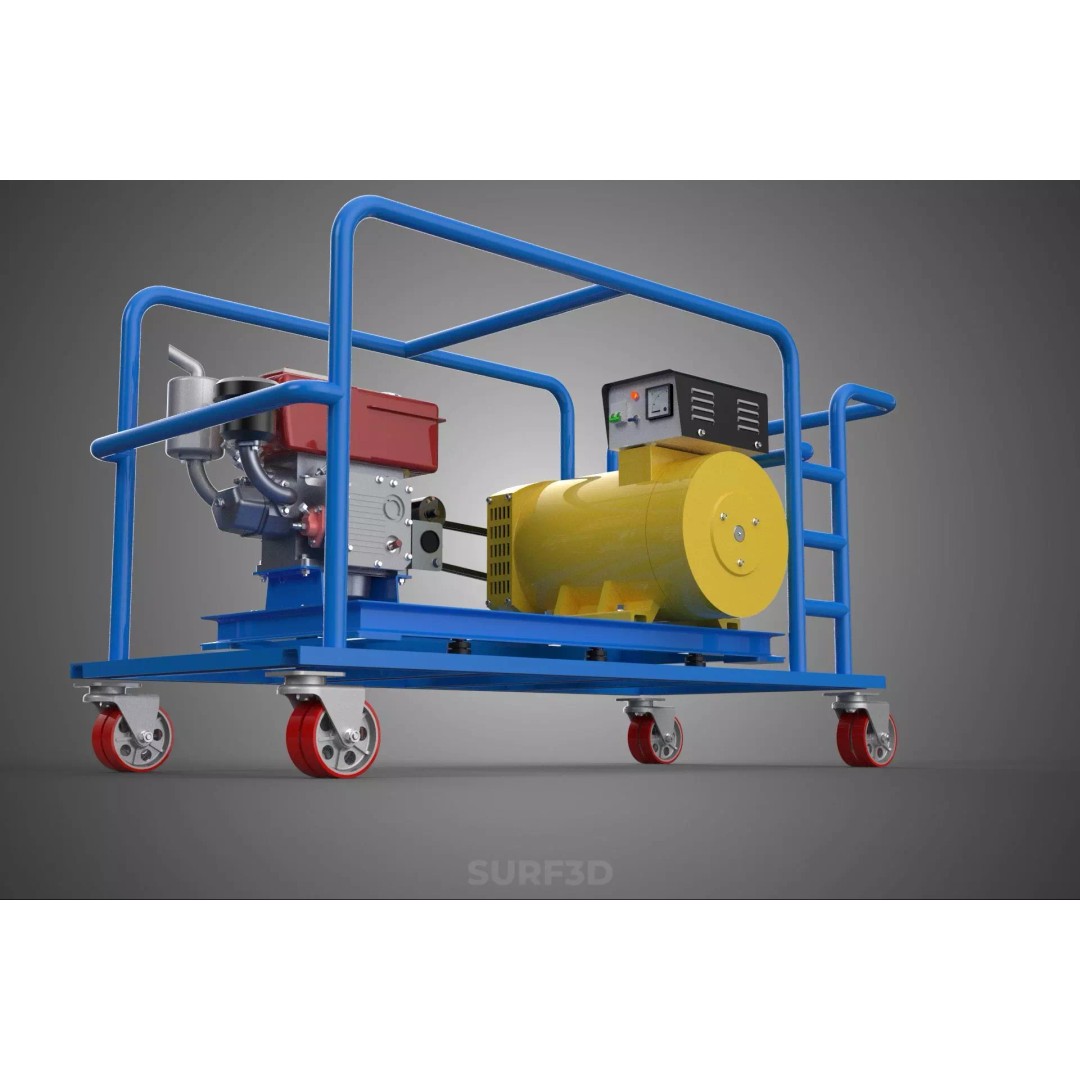 Mobile Diesel Generator Set 3D Model – Trailer-Mounted Power Supply, FBX - View 14