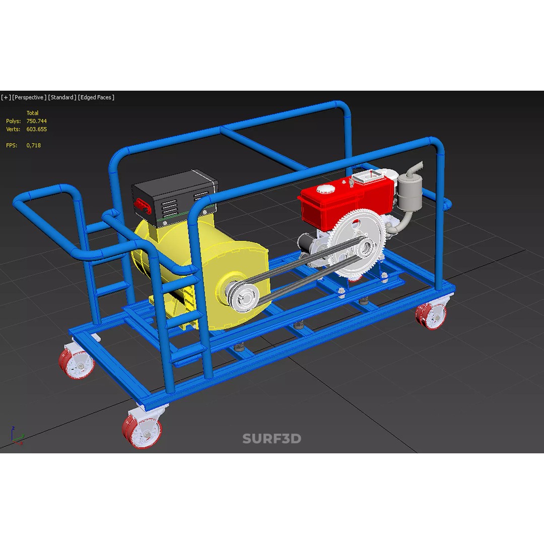 Mobile Diesel Generator Set 3D Model – Trailer-Mounted Power Supply, FBX - View 34