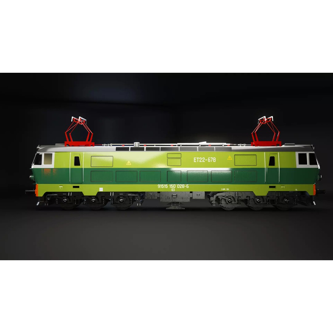 Electric Locomotive ET-22 Green 3D Model – High Detail PBR Train Asset, FBX - View 3