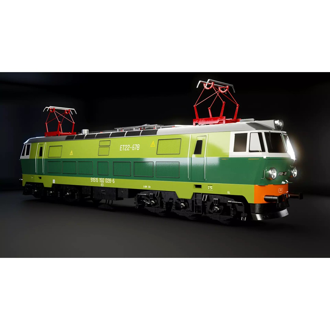Electric Locomotive ET-22 Green 3D Model – High Detail PBR Train Asset, FBX - View 4