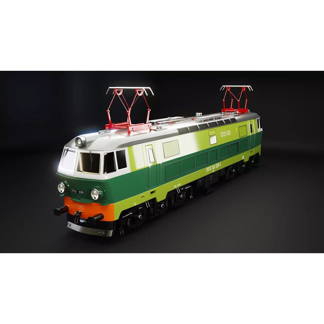 Electric Locomotive ET-22 Green 3D Model – High Detail PBR Train Asset, FBX - View 6