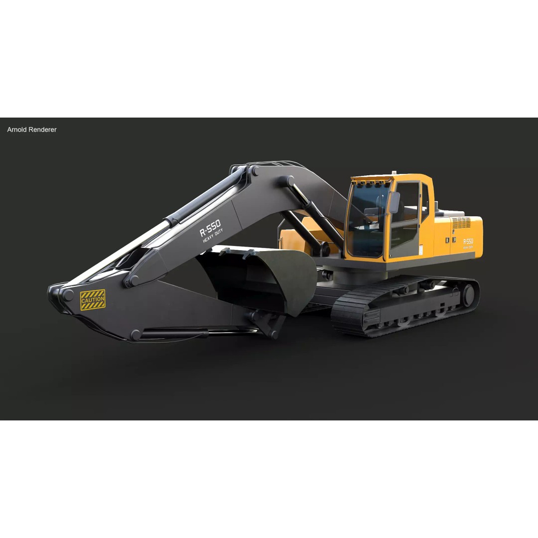 Modern Excavator 3D Model – High Poly PBR Asset, FBX, OBJ - View 8