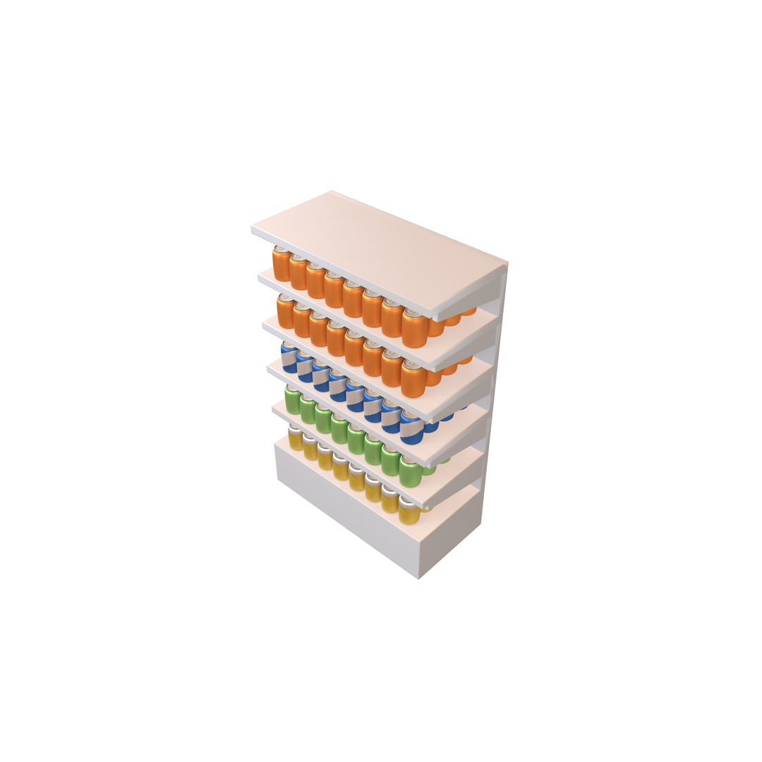 Canned Drinks 3D Model – Cartoon Beverage Shelf, PBR Textures, FBX - View 5