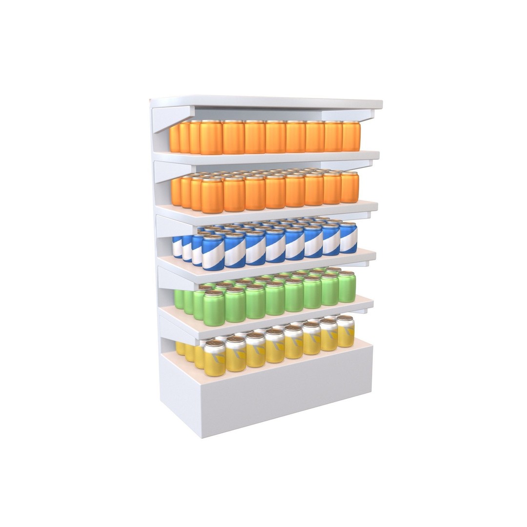 Canned Drinks 3D Model – Cartoon Beverage Shelf, PBR Textures, FBX - View 6