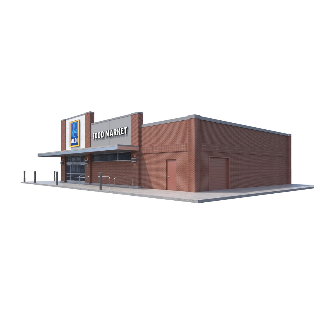 Aldi Grocery Store 3D Model – High Detail Exterior Retail Asset, FBX - View 3