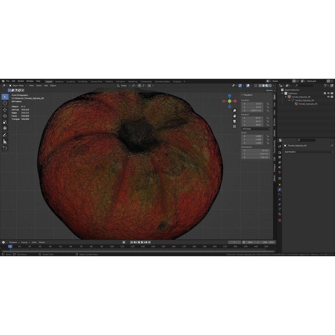 Photorealistic Tomato 3D Model – High Poly PBR Asset, FBX, OBJ