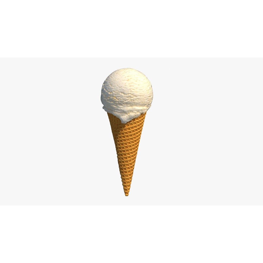 Vanilla Ice Cream Cone 3D Model – Photorealistic Food Asset, FBX - View 3