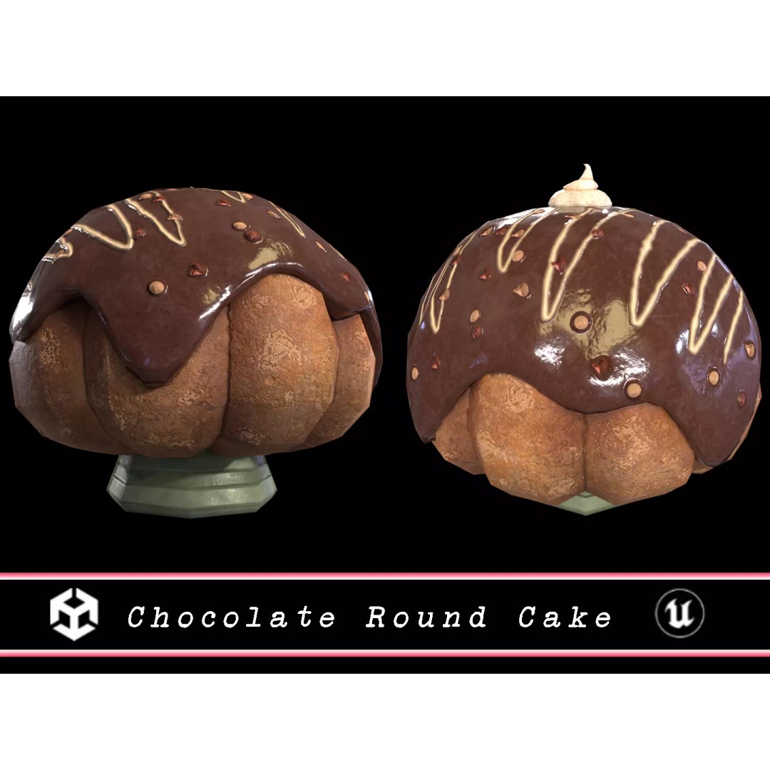 Chocolate Round Cake 3D Model – Low Poly PBR Asset, FBX, OBJ - View 2