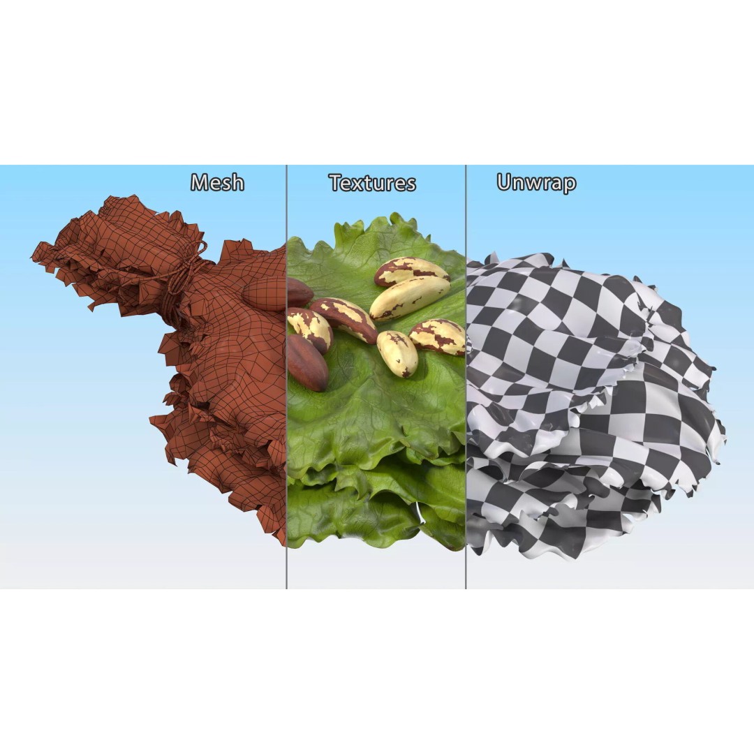 Lettuce Leaves with Brazil Nuts 3D Model – High Poly Culinary Asset, FBX - View 15