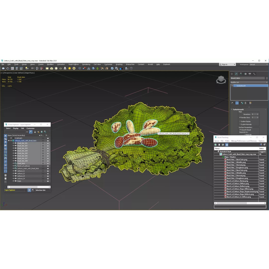 Lettuce Leaves with Brazil Nuts 3D Model – High Poly Culinary Asset, FBX - View 20